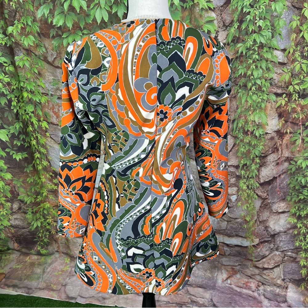 ZARA Mod Floral Orange/Green/White Geometric Lightweight Scuba Mini Dress, S - Picture 5 of 12